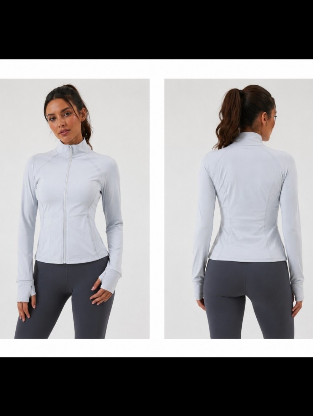 Halara Womens Full Zip Athletic Jacket Light Grey Thumbholes Size M